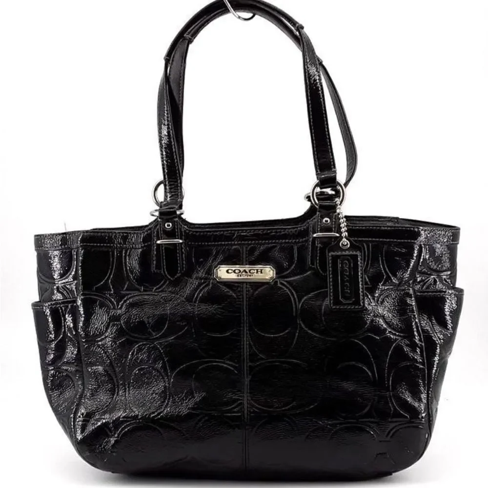 COACH Black Signature Classic Patent Leather Embossed Logo handbag/tote bag